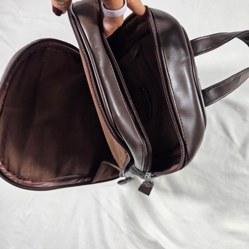 Carabella Vintage Patchwork Mini Backpack Brown Black Multi Pocket Bag - Picture 4 of 7